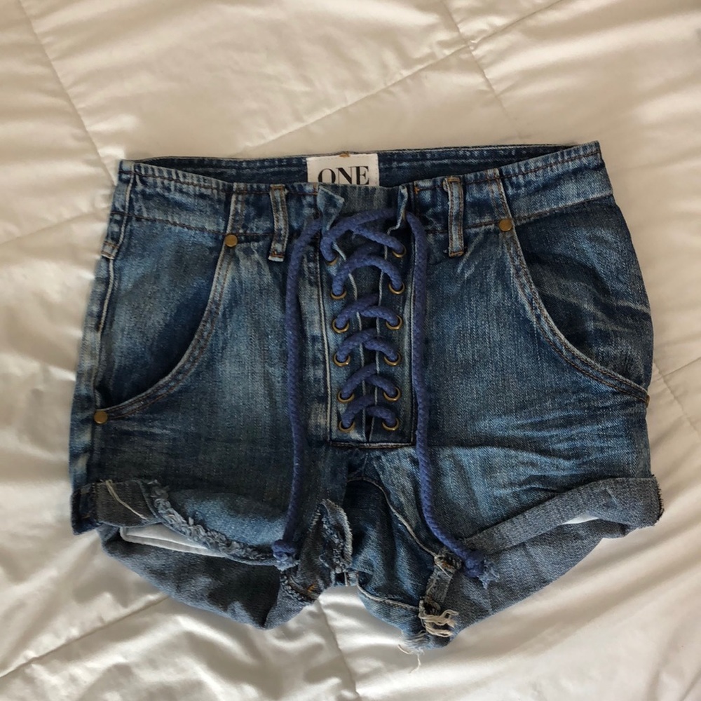 One Teaspoon Super Freaks Denim Shorts Drop Crotch
